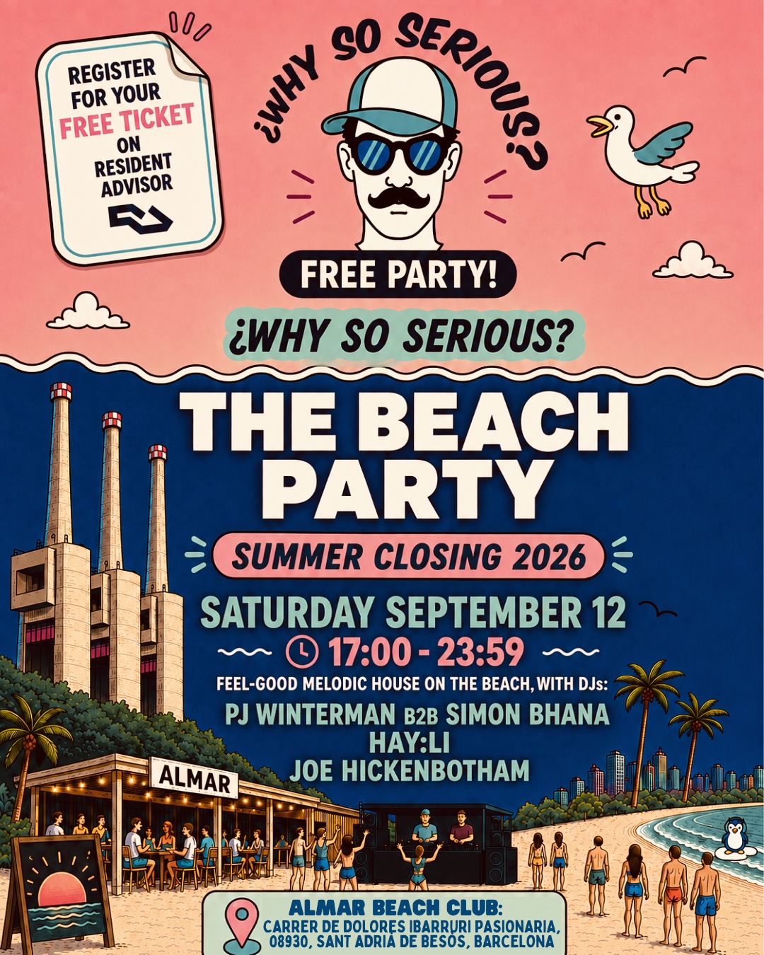 FREE BEACH PARTY: ¿Why So Serious? Summer Closing Party 2026 (Deep House, Melodic House)