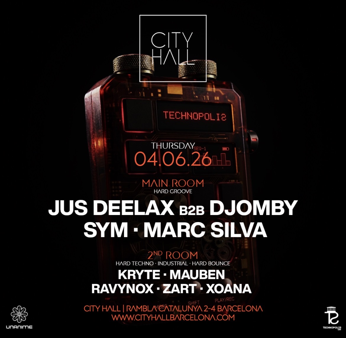 City Hall pres. Technopolis x Unanime I TECHNO I GUEST LIST I 2 ROOMS