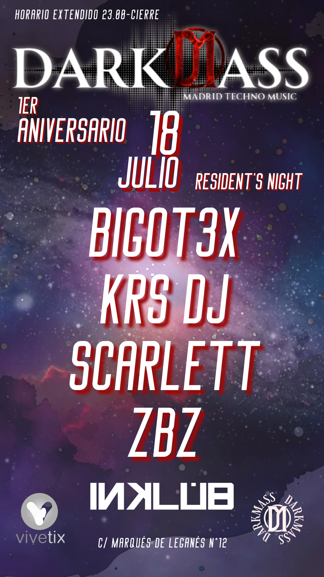 DARKMASS 1st ANNIVERSARY ||| RESIDENT's NIGHT ||| BIGOT3X ||| KRS DJ ||| ZBZ ||| SCARLETT