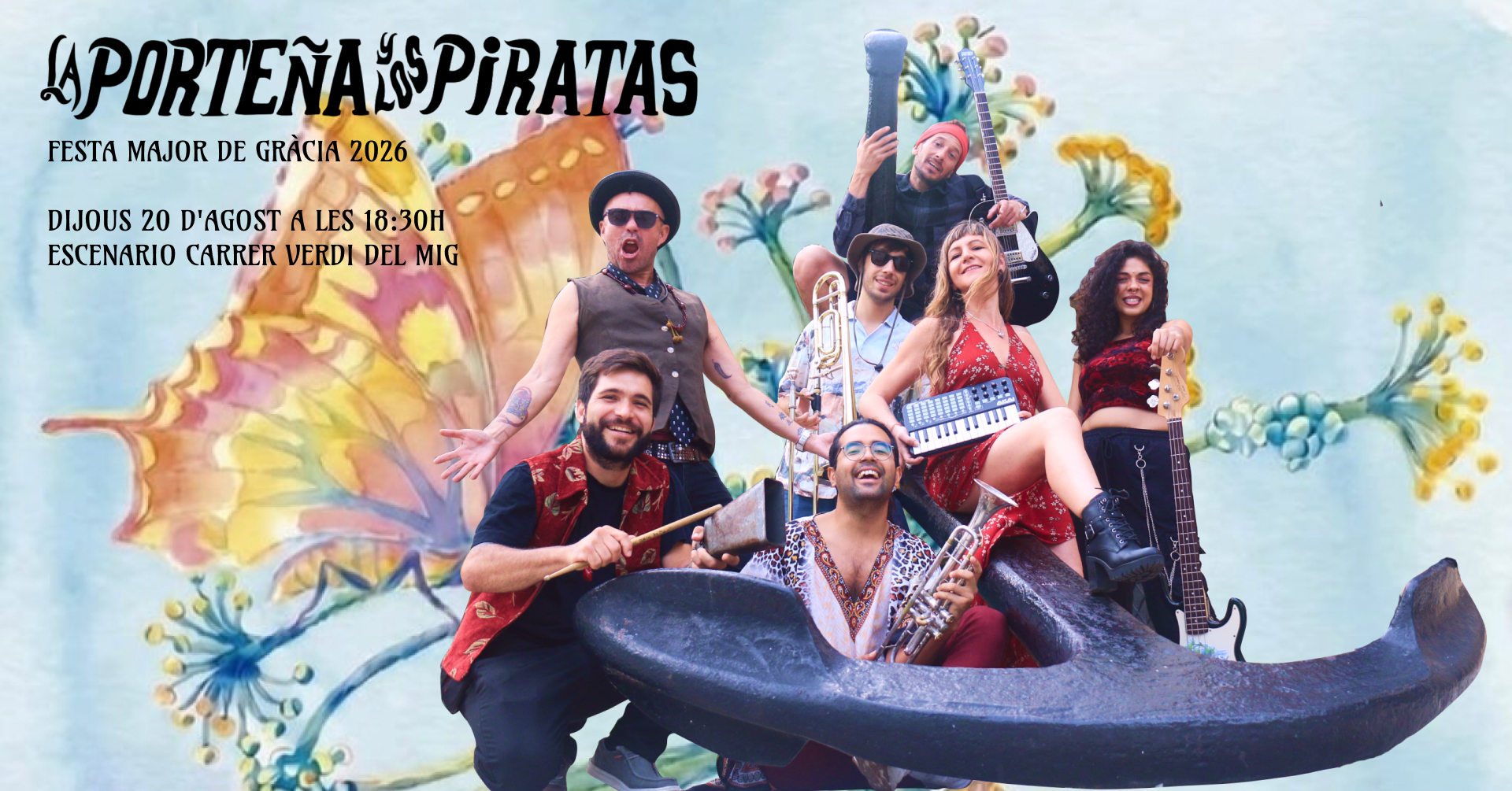 La Portenya y los Piratas in concert at Festa Major de Gràcia - Providència street stage